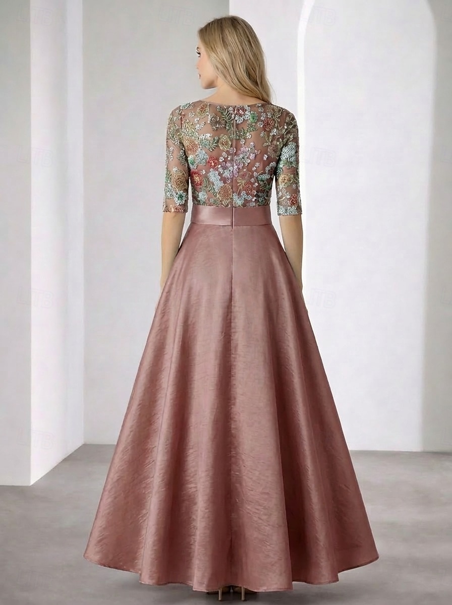 Linea ad A Lunghezza alla caviglia Lunghezza Tè Vestito da Festa Abito da Cocktail Abito da invitata a nozze Abiti da Cocktail Elegante Scintillante Manica 3/4 Scollo a Barca Festa in giardino Formale del 2026 a $182.99 –P4
