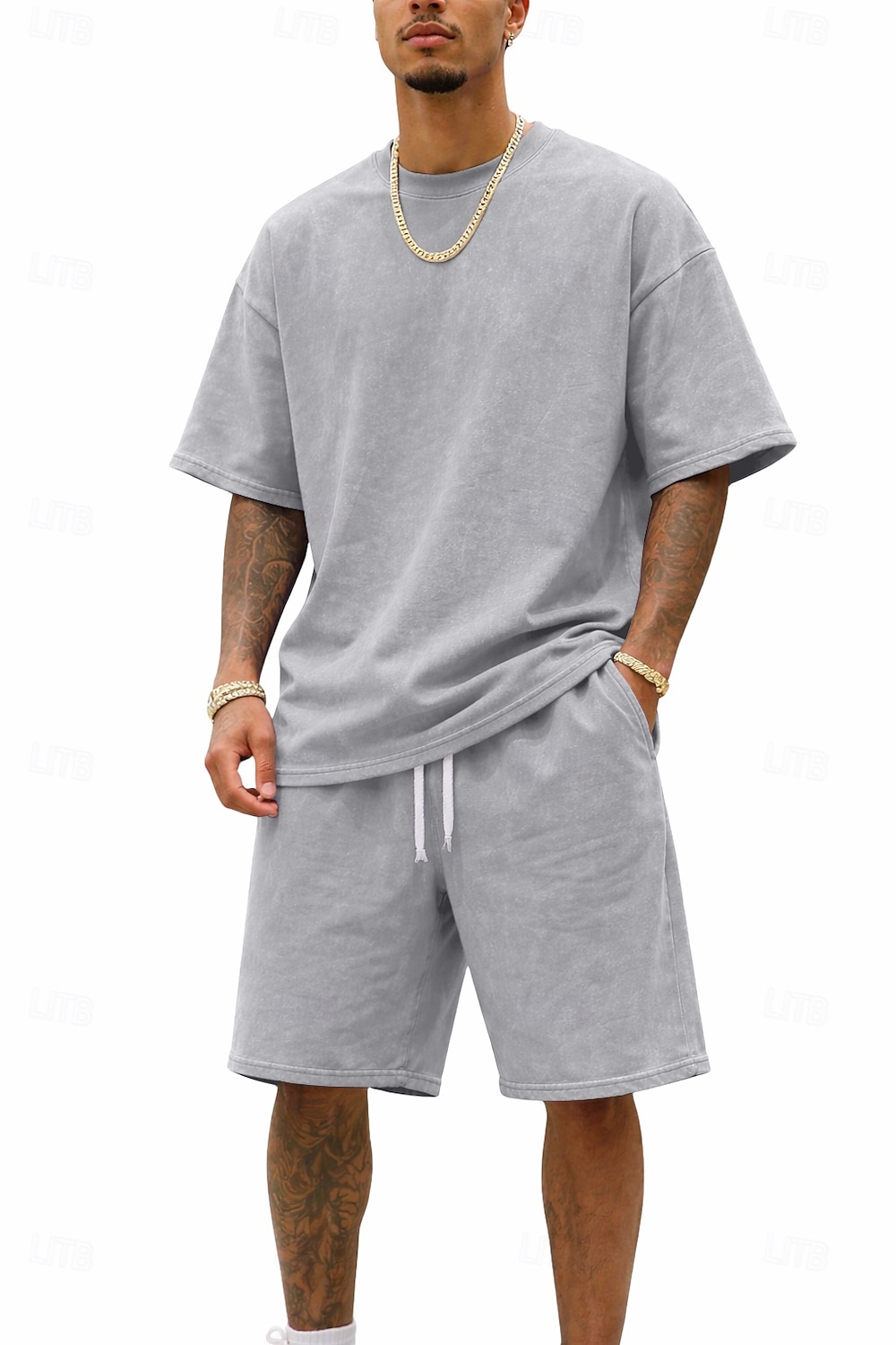 Men T-shirt Suits Tracksuit Shorts and T Shirt Set Short Sleeve Crew Neck Summer Color Block Gymnatics Casual 2 Piece Distressed Casual Vacation Daily Wear Army Green Black Gray Top Tee for Men 2026 - $35.99 –P7