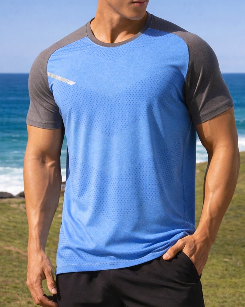 Férfi Színes Majica za trčanje Testhetzálló póló Sportos póló Sportos felső Nyár Kollázs Rövid ujjú Gyors szárítás Könnyű Nedvességelvezető Légáteresztő Edzőterem edzés Gyaloglás Kocogás Fekete 2026 - $16.49 –P5