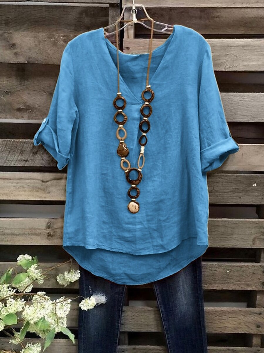 Pentru femei Bluză Cămașă din imitație de in Culoare solidă Stilat Casual Manșon Jumate Stil Nautic Topuri obișnuite Zilnic Albastru piscină Verde Deschis Roz Îmbujorat Trifoi Kaki Vară Primăvară 2026 - $22.99 –P3