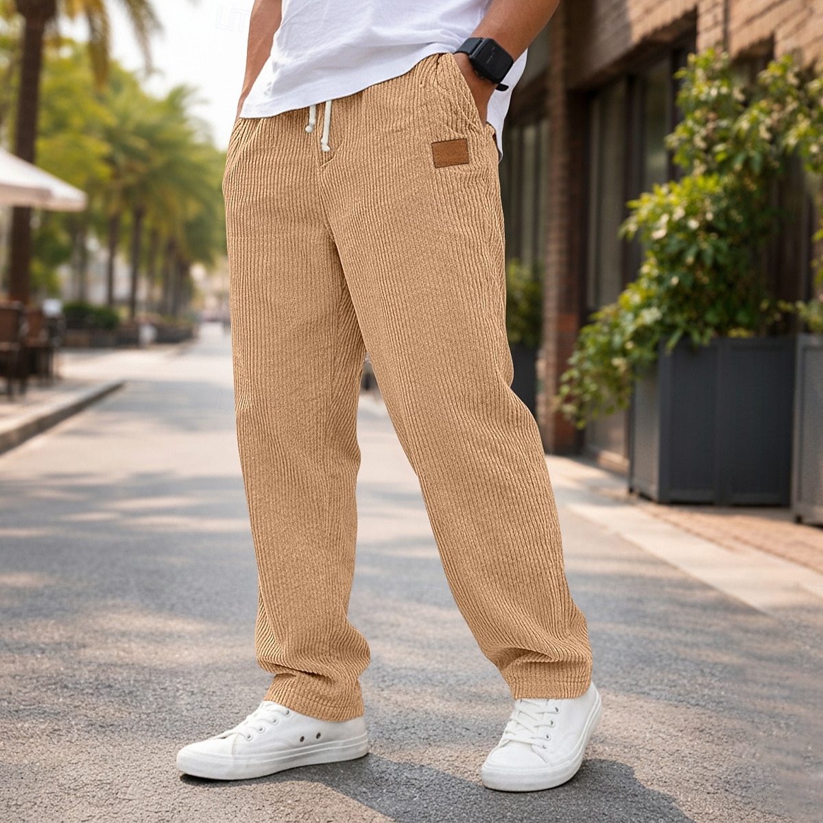 Homme Pantalon en velours côtelé Pantalon décontracté Cordon de serrage Jambe Droite Couleur Unie Confort Longueur complète Occasionnel Quotidien Extérieur Vacances Mode Bleu Noir Non Elastique de 2026 ? $24.99 –P9