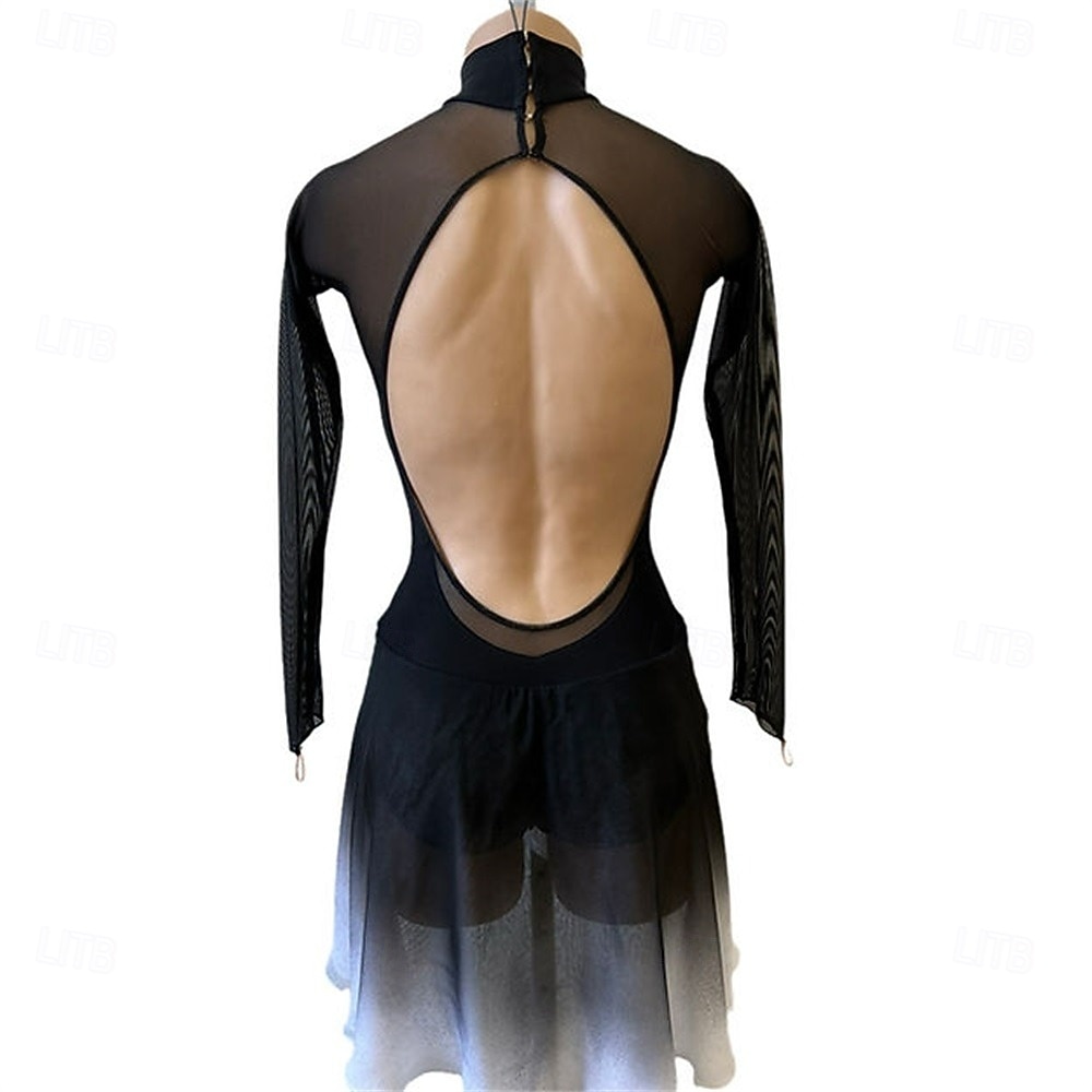 Vestido de patinaje artístico Chica Patinaje Sobre Hielo Vestidos Negro Gris Ligero Retazos Espalda Abierta Elástico Entrenamiento Competición Ropa de Patinaje Clásico Cristal / Strass Manga Larga 2026 - $185.99 –P5