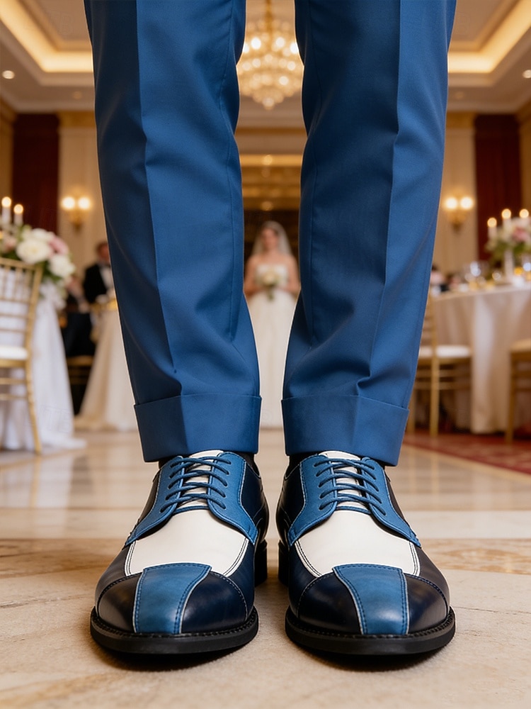 Chaussures habillées pour hommes en similicuir bleu et blanc, chaussures de mariage confortables pour les mariés et les invités de 2026 ? $46.99 –P2