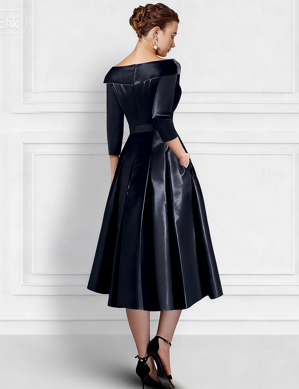 Corte A Vestidos Vestido Midi Bordado con cuentas Vestido formal Vestido de madre de la novia Vestidos de coctel Vestidos de fiesta Elegante Vintage Media Manga Cuello Camisero Formal Invitado a la 2026 - $195.99 –P2
