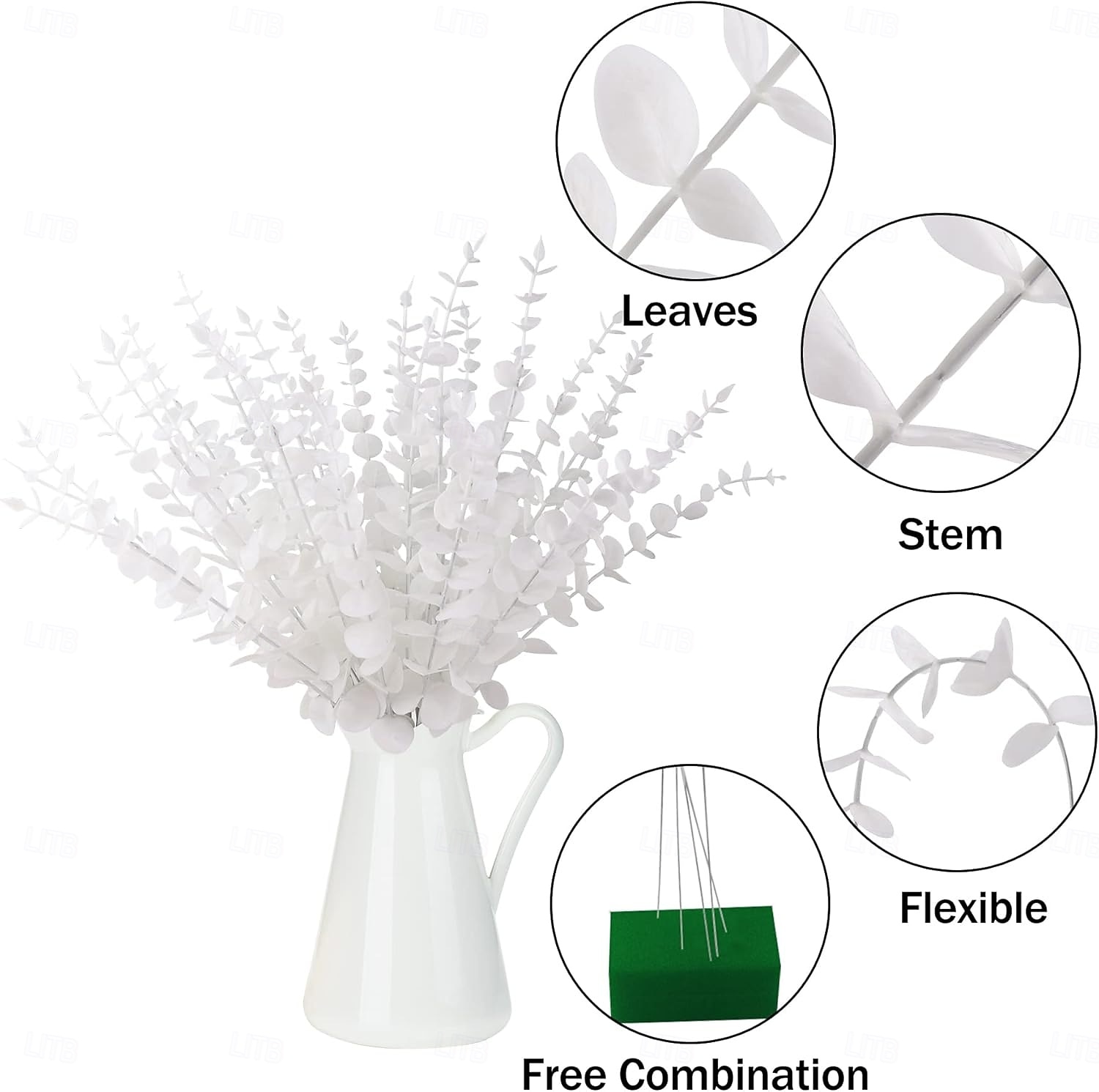 24 hastes artificiais de eucalipto branco, folhas e galhos de eucalipto de 38 cm (15 polegadas) para buquê de casamento e decoração de casa. de 2026 por $17.49 –P5