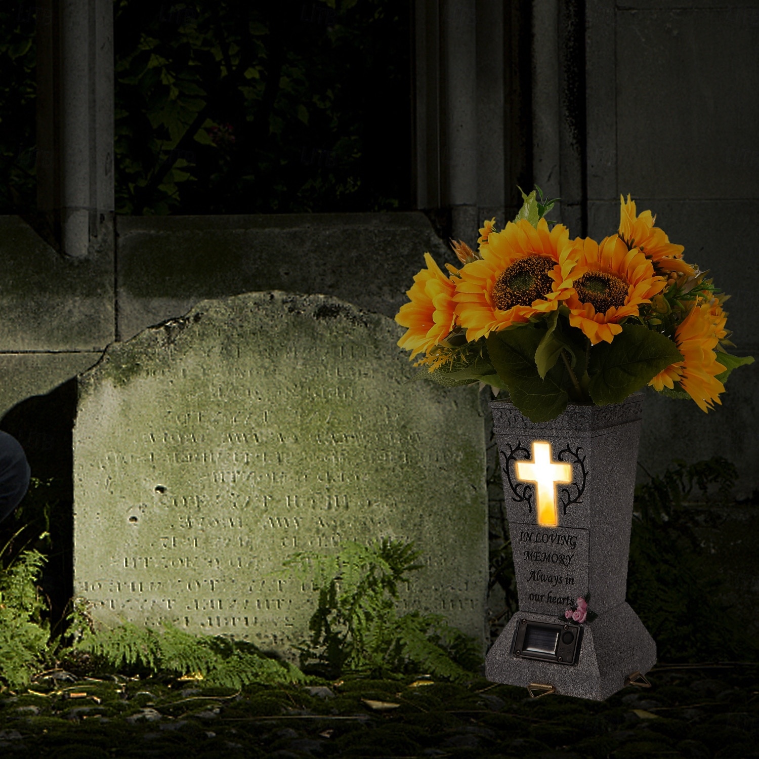 Cemetery Vase with Solar Cross LED, Decorations for Grave, Headstones Vases for Fresh/Artificial Flowers, Memorial Gifts 2026 - $28.99 –P6