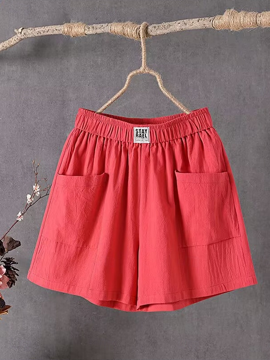 Dámské Bavlněné plátěné šortky Kalhoty chinos Kraťasy Letní šortky prázdniny Módní Šik ven Krátký Vysoký pas Bez vzoru Kapsy Elastický pas Prodyšnost Pohodlné Neelastické Denní Dovolená ulice Čern 2026 - $19.99 –P7