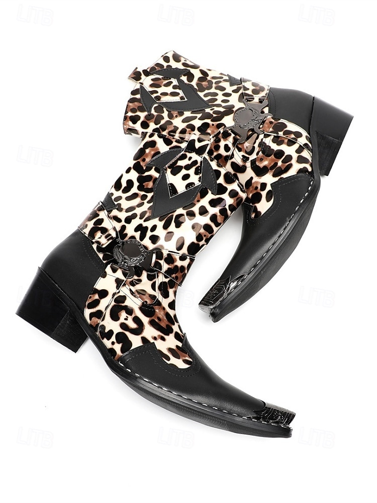 Botas masculinas de couro legítimo para festivais, com estampa de leopardo, ideais para música. de 2026 por $189.99 –P11