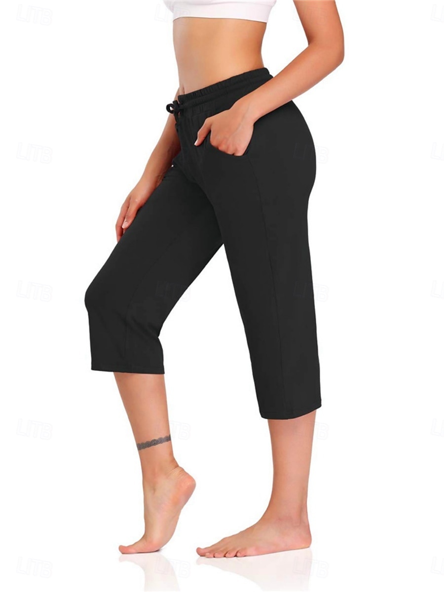 Per donna Chinos Dritto Vacanza Essenziale Casual Lunghezza al polpaccio Vita Alta Semplice Tasca Fascia Elastica Comodo Morbido Confortevole Elasticizzato All'aperto Streetwear blu navy Nero Grigio del 2026 a $22.99 –P1