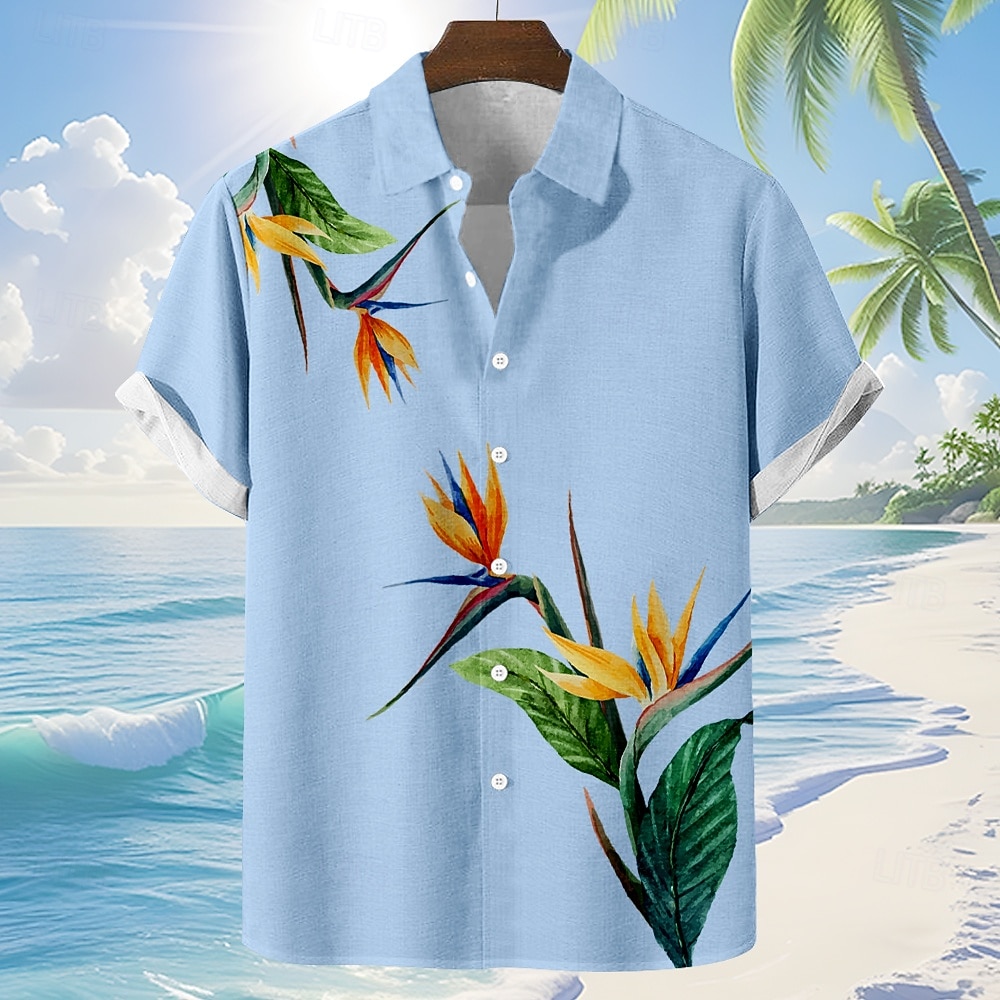 Herren Blumendruck Tropische Blumen Sommer Hawaiihemd Knopfhemd Alohahemd Kurzarm Hawaiianisch Urlaub Ferien Strandbekleidung Sommer Frühling Umlegekragen 3D-Druck Leinenähnliches Hemd Blau Rosa Grün 2026 - $25.99 –P3