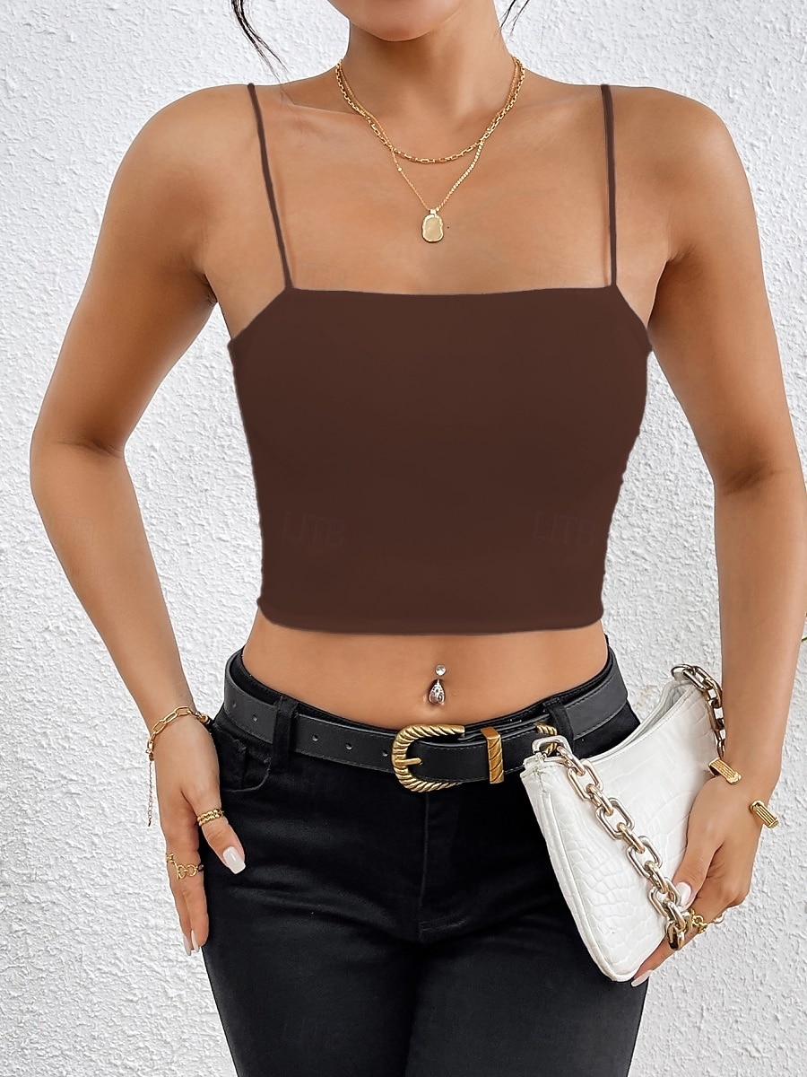 Naisten Hihaton Pusero Camisole Tank Top Tavallinen Tyylikäs Seksikäs Moderni Hihaton Nelikulmainen kaula-aukko Rajaa topit Päivittäin Pyhäpäivä Bile Musta Valkoinen Viini Rubiini Ruskea Kesä Kevät 2026 - $11.49 –P20