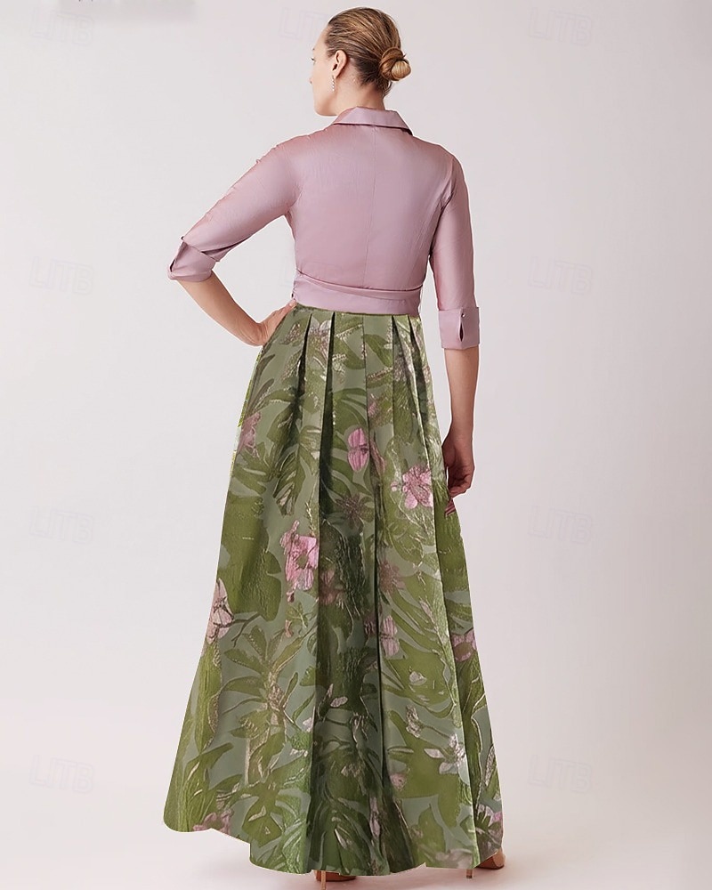 A-Line Floor Length Shirt Dress Wedding Guest Dress Formal Dresses Mother of the Bride Dress Long Sleeve Shirt Collar Elegant Vintage Wedding Formal Nylon with Floral Print Bow(s) Slit 2026 - $186.99 –P9