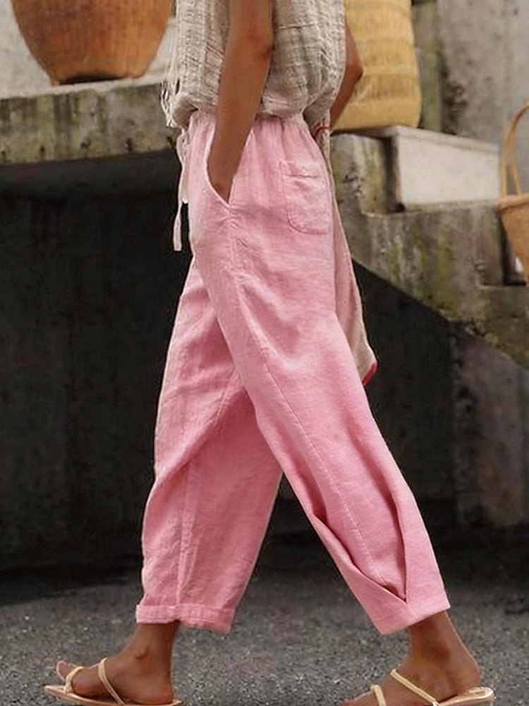 Γυναικεία Βαμβακερό λινό παντελόνι κινέζικα Ίσια Διακοπές Βασικό Καθημερινό Πλήρες μήκος Ψηλή Μέση Σκέτο Τσέπη Ελαστική ζώνη μέσης Άνετα Άνεση Moale Μικροελαστικό 2026 - zł86.03 –P5