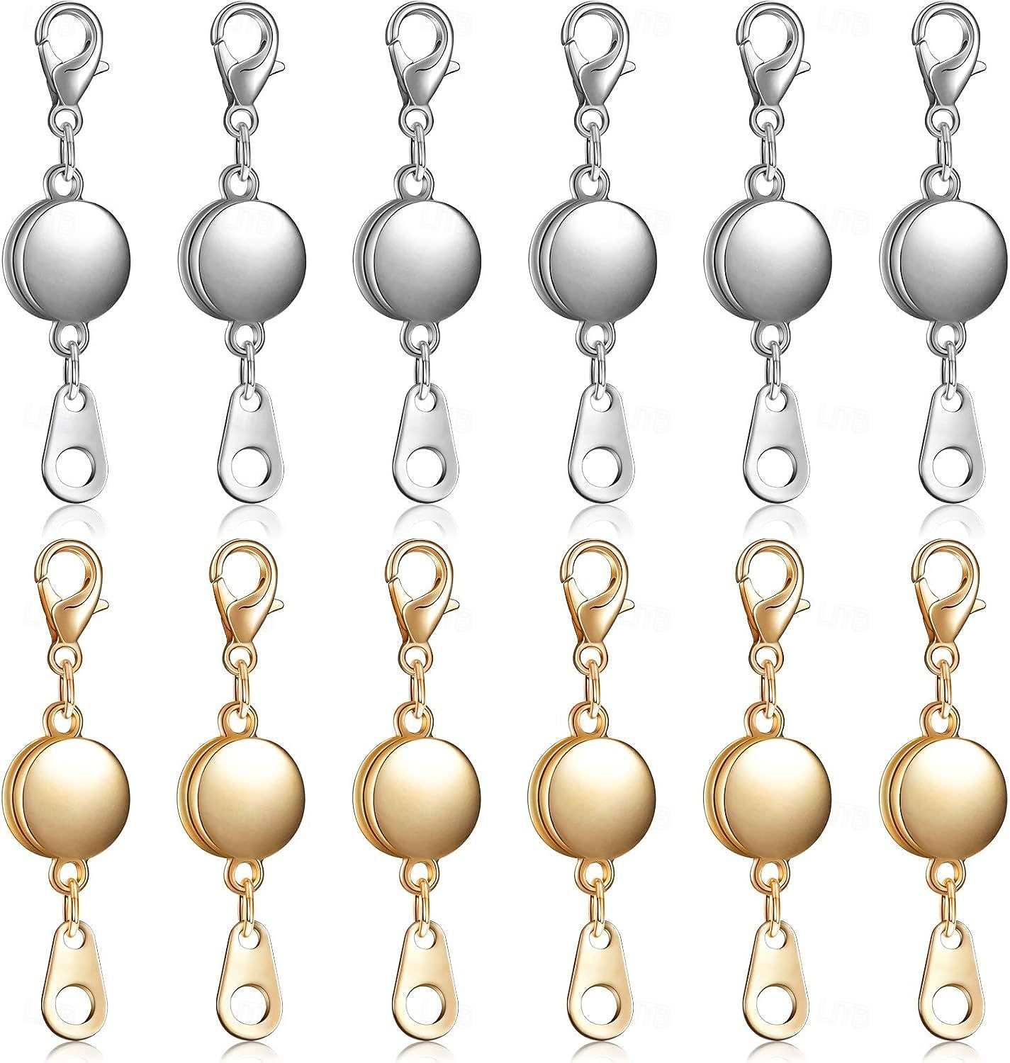 Balení 12 magnetických zapínání a sponek na náhrdelníky. Prodlužovač šperků na náhrdelník se silným magnetem. Magnetická spona na náhrdelník pro výrobu šperků, náhrdelníků a náramků. Zlaté a stříbrné 2026 - $15.99 –P1
