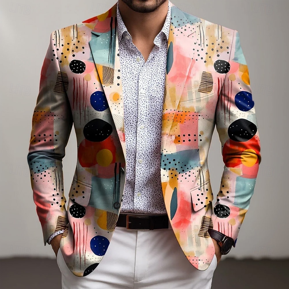 Herren Geometrisch Blazerjacke Mantel Mode Bequem Atmungsaktiv Künstlerisch Lässig Lässig Täglich Party-Abendmode 3D-Druck Knöpfe Mehrere Taschen Herbst Winter Frühling Flacher Kragen Langarm Blau 2026 - $85.99 –P1
