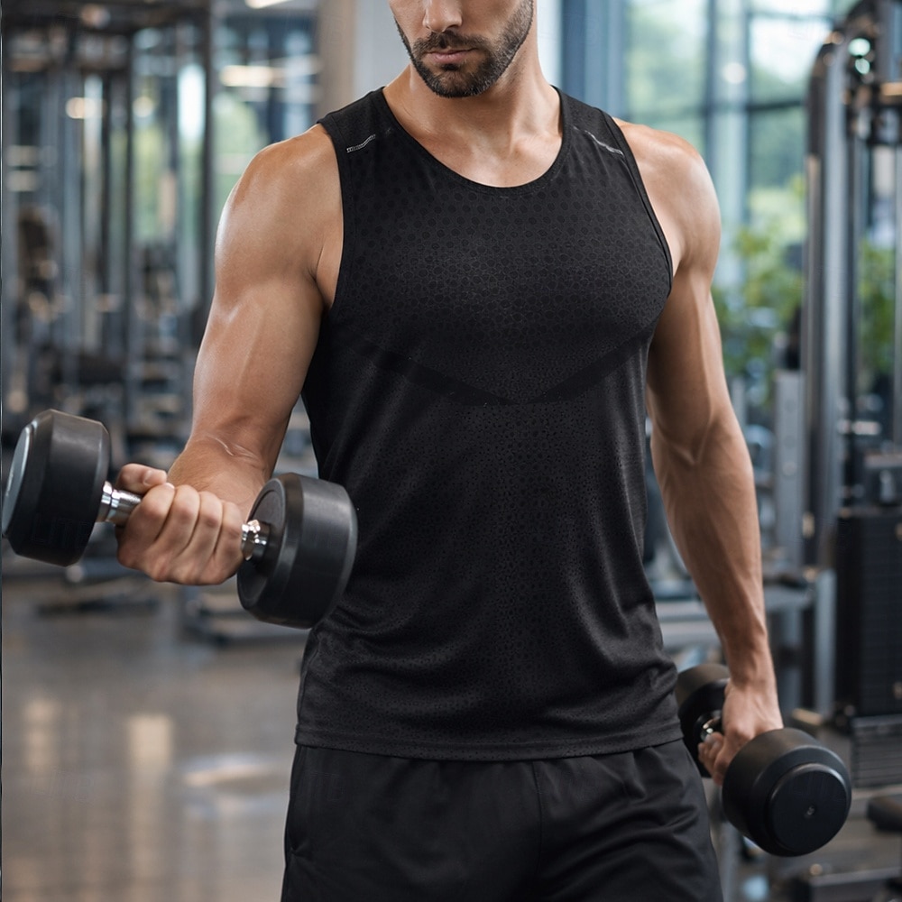 Herren Einfarbig Lauf-T-Shirt Kompressionsshirt Sportshirt Sporttop Sommer Ärmellos Schnelltrocknend Feuchtigkeitsableitend Atmungsaktiv Fitnesstraining Gehen Joggen Blau Schwarz Weiß Sportbekleidung 2026 - $18.99 –P7