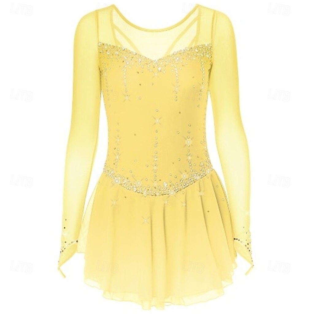 Vestido de patinaje artístico Chica Patinaje Sobre Hielo Vestidos Negro Blanco Amarillo Retazos Costura asimétrica Elástico Entrenamiento Competición Ropa de Patinaje Clásico Cristal / Strass Manga 2026 - $241.49 –P20