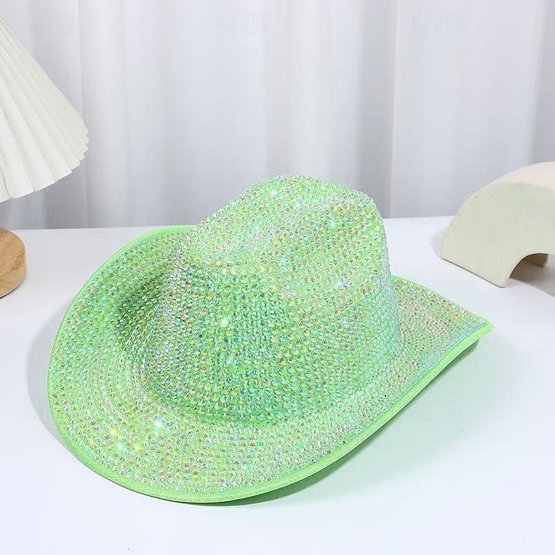 Neongrüner Strass-Cowboyhut für Damen, glitzernder Weltraum-Cowgirlhut mit funkelnden Kristallen, Disco-Partyhut für Musikfestivals, Junggesellinnenabschiede, Kostümaccessoires zum St. Patrick's Day 2026 - $29.99 –P3