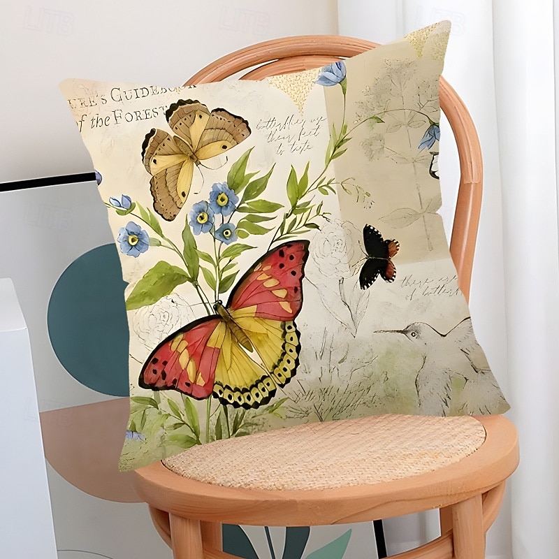 Capa de almofada decorativa em linho com estampa floral de primavera e pássaros, ideal para sala de estar, sofá e decoração de casa. de 2026 por $9.99 –P5