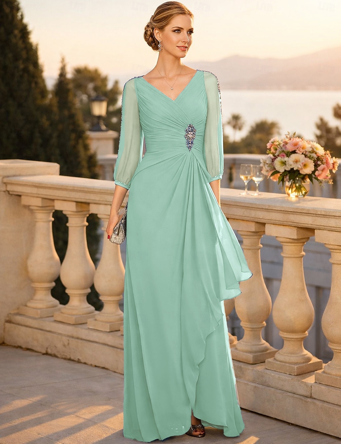 A-Line Floor Length Wedding Guest Dress Formal Dresses Evening Gown Mother  of the Bride Dress