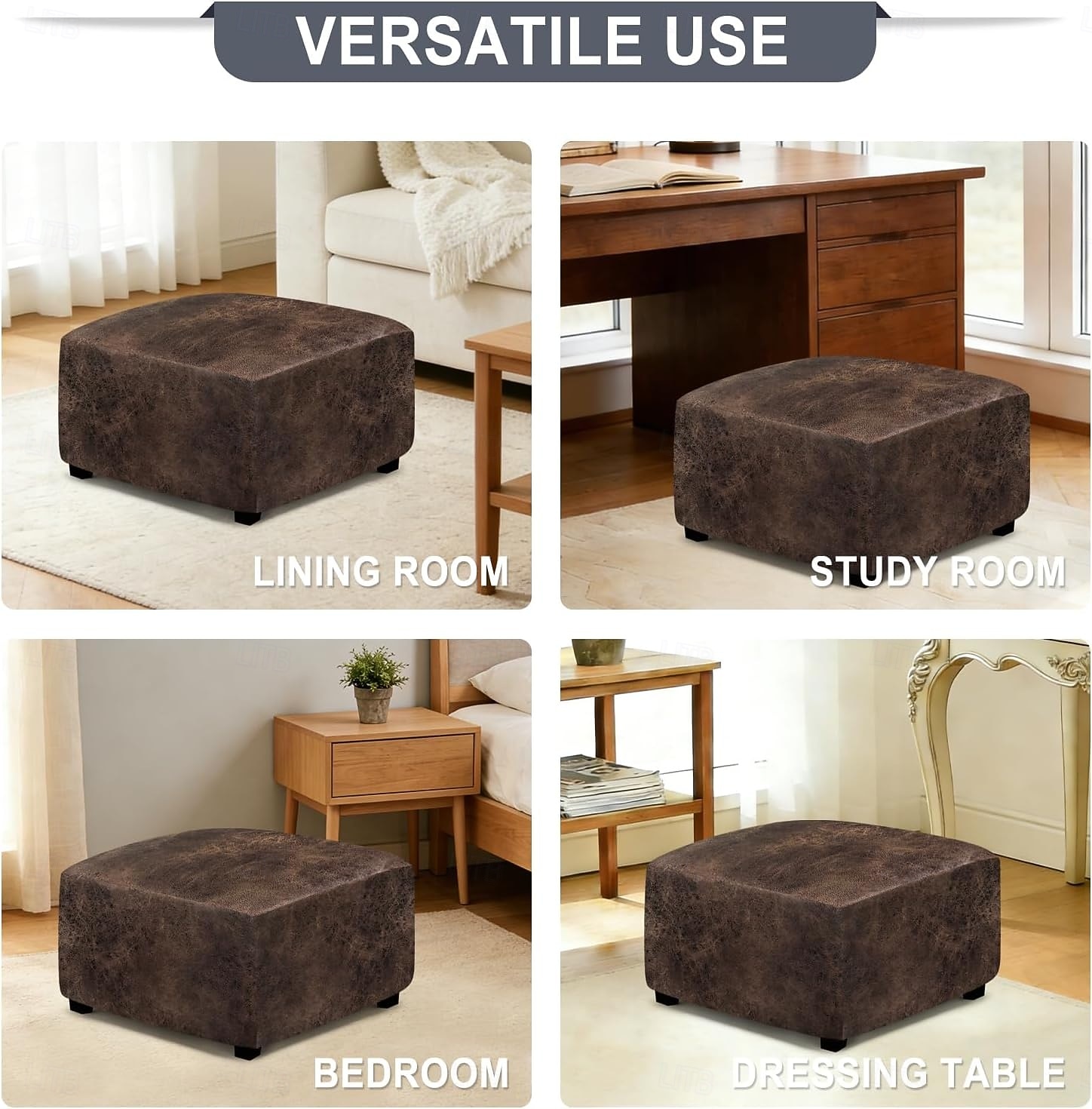 غطاء عثماني من جلد البولي يوريثان المقاوم للماء، أغطية كراسي مربعة صغيرة/كبيرة قابلة للتمدد، أغطية عثمانية مستطيلة الشكل بقاعدة مطاطية مانعة للانزلاق لمساند القدمين 2026 - $30.99 –P4