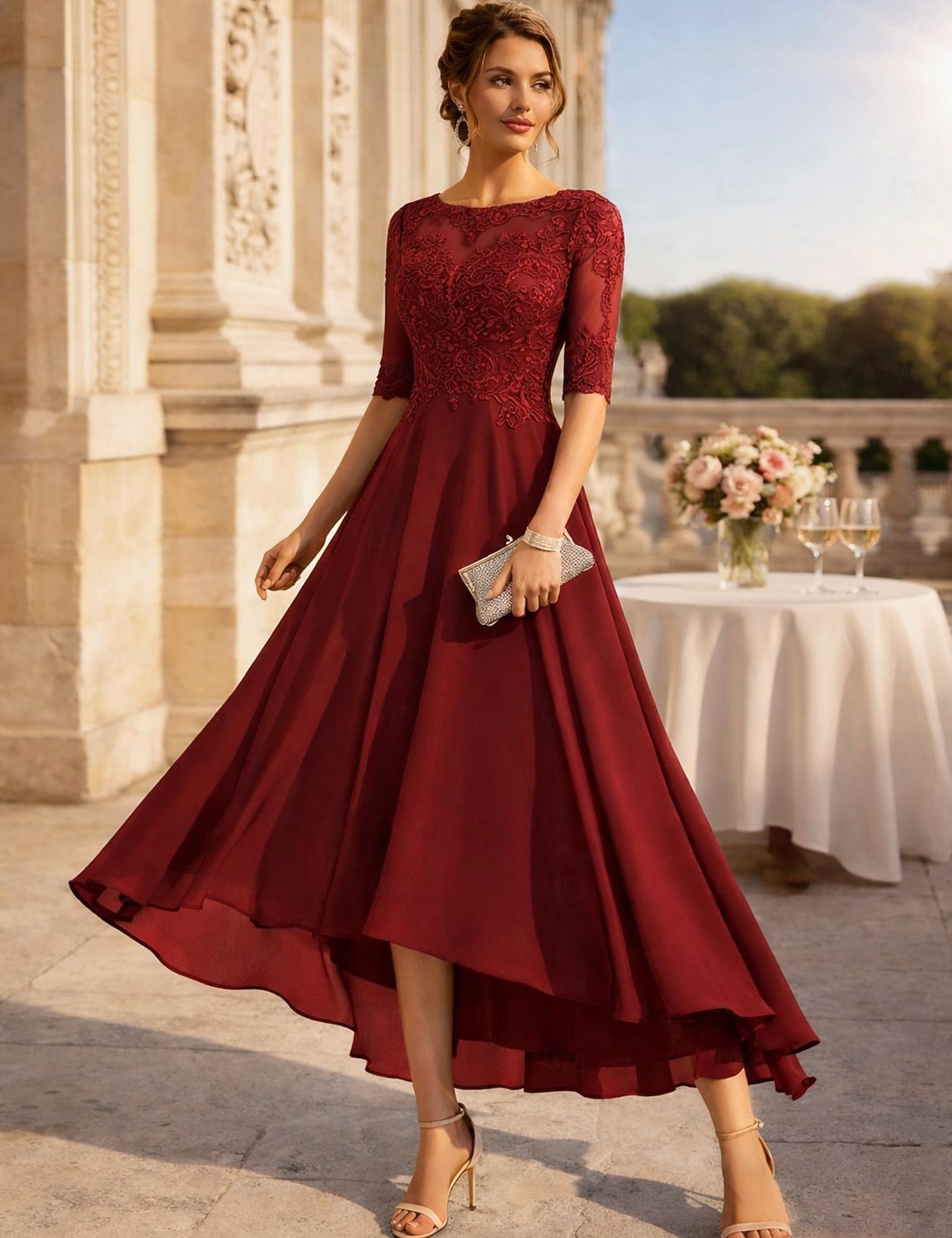 Linea ad A Lunghezza alla caviglia Vestito da Festa Abito da Cocktail Abito da invitata a nozze Abito da cerimonia per signora Mezza Manica Girocollo Elegante Ospite di nozze Ricevimento di del 2026 a $172.99 –P3