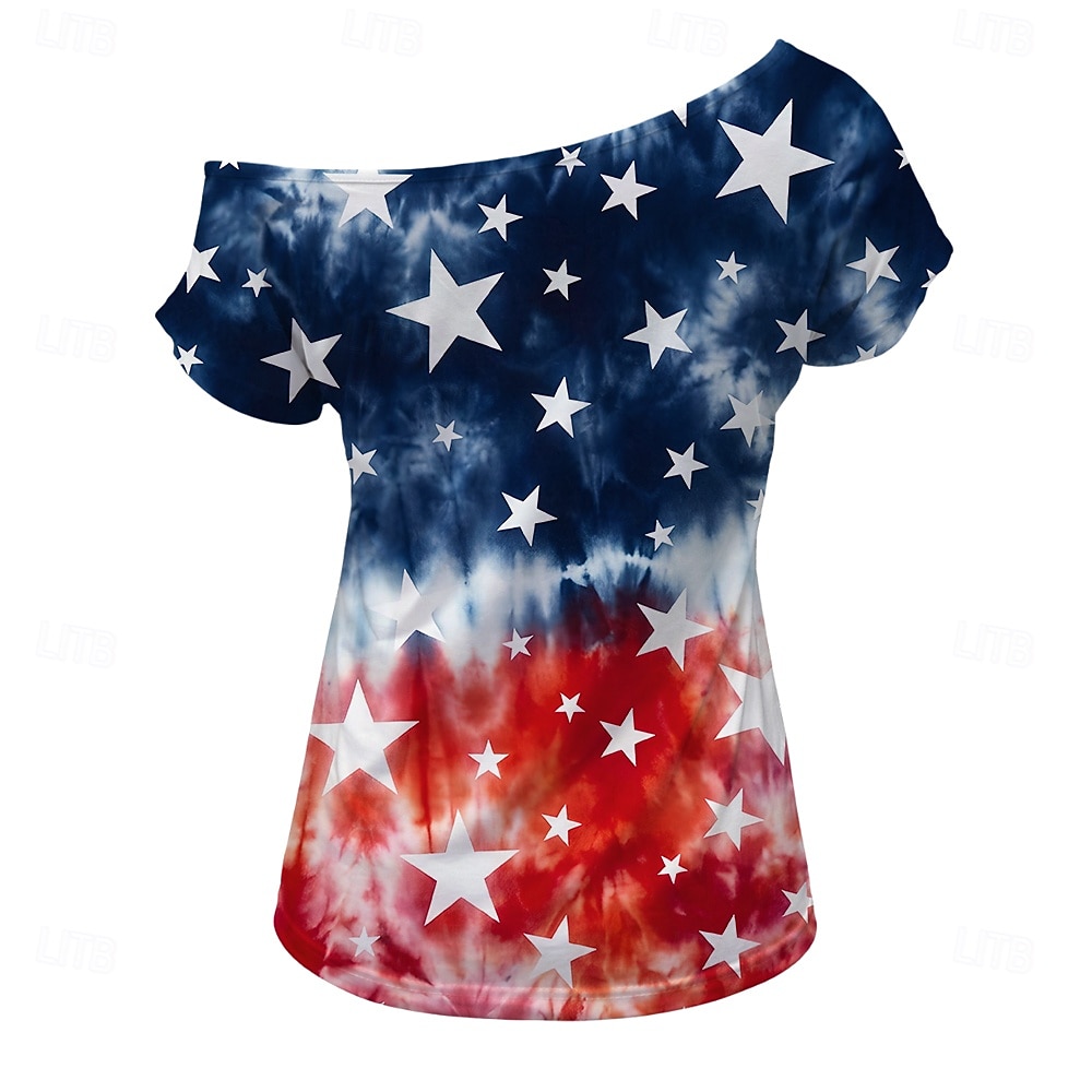 250º Aniversário EUA Retro Vintage Anos 80 Japonesa/Curta Assimétrico Mangas curtas Bandeira dos EUA Fantasia Mulheres 4 de julho Dia da Independência Adulto Camiseta de 2026 por $18.99 –P4