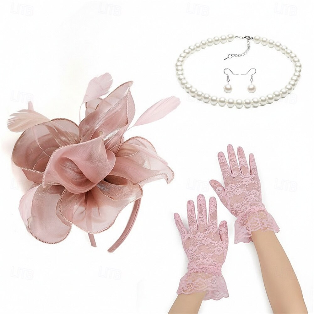 Set Derby Guanti Copricapo Collana con accessori Costume Per donna Mascherata Matrimonio Ascot Festival delle corse di cavalli Adulti Copricapo Guanti Orecchini del 2026 a $32.99 –P5