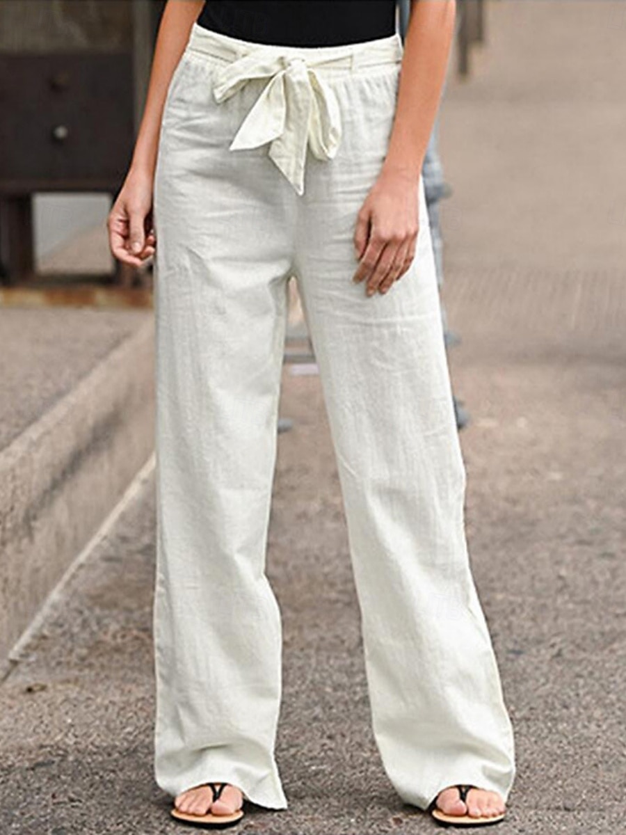 Dam Brett skaft Långbyxor Casual byxor Semester Mode Streetwear Fullängd Hög midja Slät Snörning Ficka Elastisk midja Komfort Oelastisk Dagligen Semester Gata Svart Vit Marinblå Grön Sommar Vår Höst 2026 - $19.99 –P2