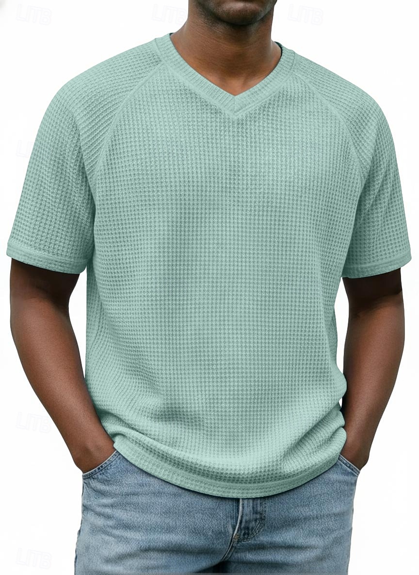 Homme Tee-shirt Gaufre T-shirt Manche Courte Col en V Été Printemps Toutes saisons Couleur Unie Mode Designer Occasionnel Basique Manche raglan Occasionnel Quotidien Extérieur Bleu Ciel Blanc T-shirt de 2026 ? $19.99 –P4