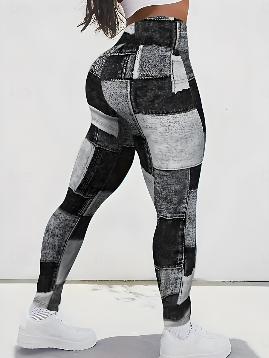Damen Jeans Leggings Jeggings Urlaub Streetwear Lässig Volle Länge Mittlere Taillenlinie Karomuster Patchwork Tasche Bequem Hohe Elastizität Täglich Heim Outdoor Schwarzgrau Hellblau-Weiß Frühling 2026 - $13.99 –P12