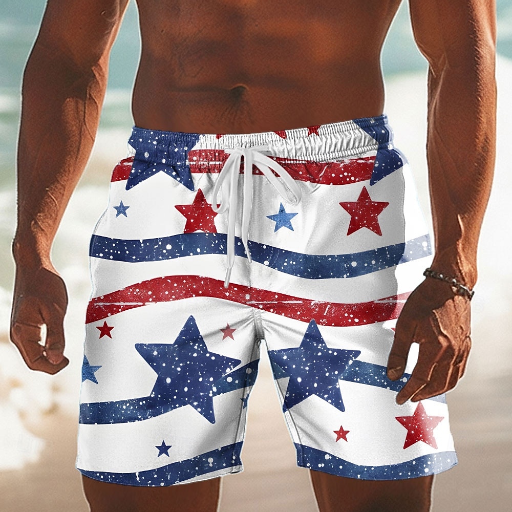 Herre 4. juli USAs 250-årsjubileum USAs flagg Patriotisk Badeshorts Surfeshorts Medium Midje Fritid Ferie Sidelommer Mesh fôr Elastisk snøring i midjen Designer Klær 2026 - $20.99 –P3
