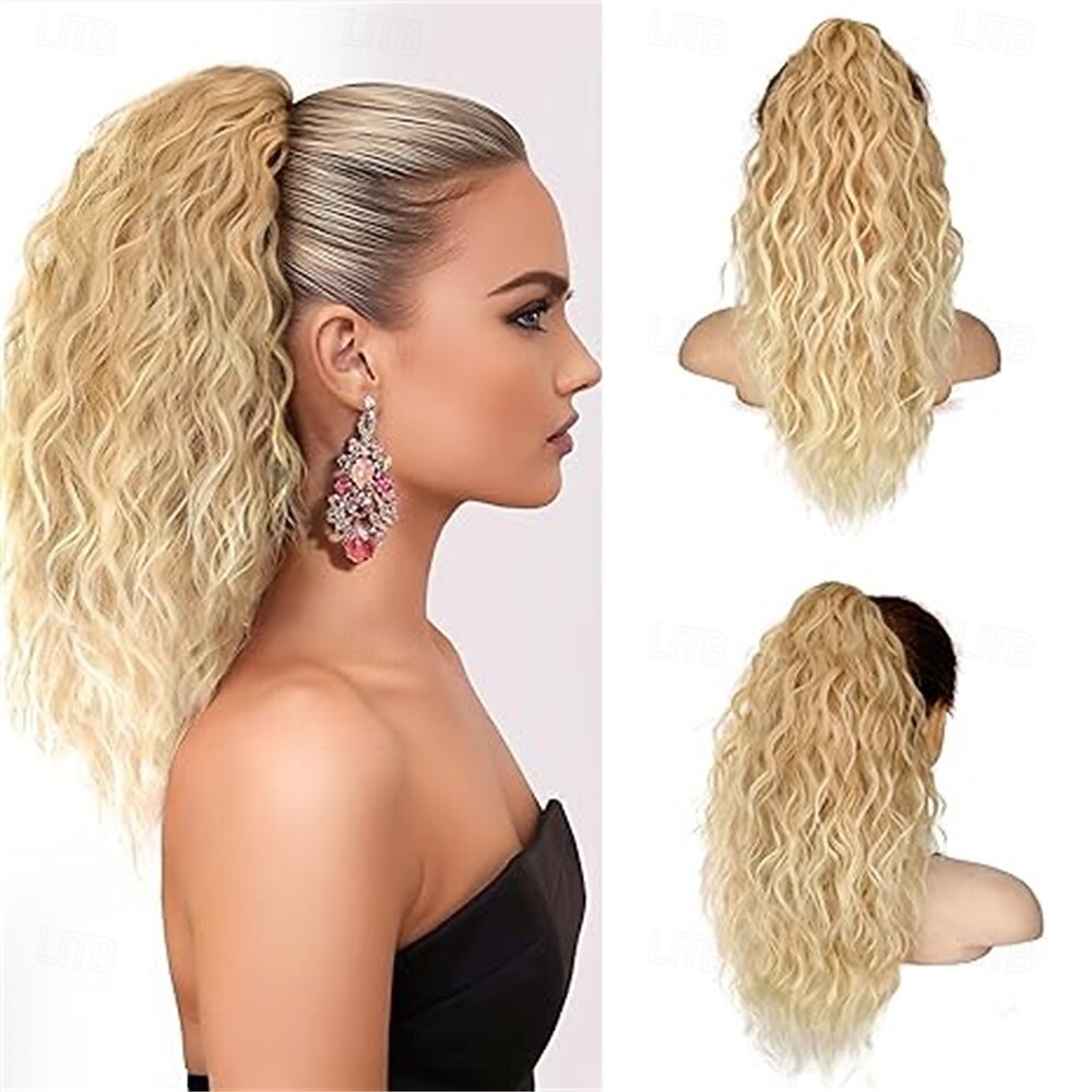 Prodlužování vlasů s culíkem 18 palců, dlouhý vlnitý, lehký, nadýchaný, culík s připínacími sponami pro ženy, ombre hnědá, mix blond, syntetické příčesky, vrstvené, prodlužování vlasů s culíkem 2026 - $22.99 –P5