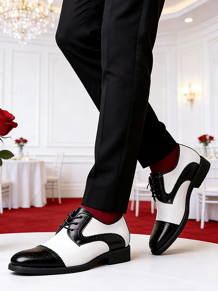 Schwarze und weiße Oxford-Schuhe für Herren aus Kunstleder, elegante Hochzeitsschuhe für Bräutigam und Hochzeitsgesellschaft 2026 - $42.99 –P1