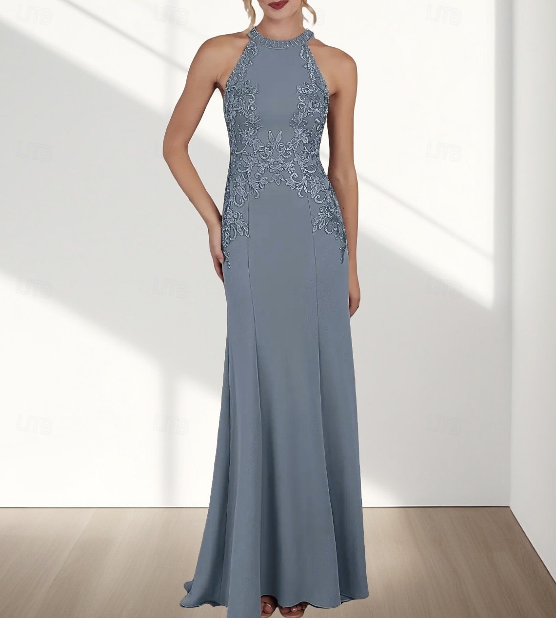 Φόρεμα Μπλάκ/Τραμπέτα για Νυφική Υποβοηθό με Λαιμόκοψη Crew  Χάλτερ Αμάνικο Ελιγμένο Ρίγες  Υποστήριξη Τρένου Τσόφρο με Εφαρμογές 2026 - $175.99 –P1