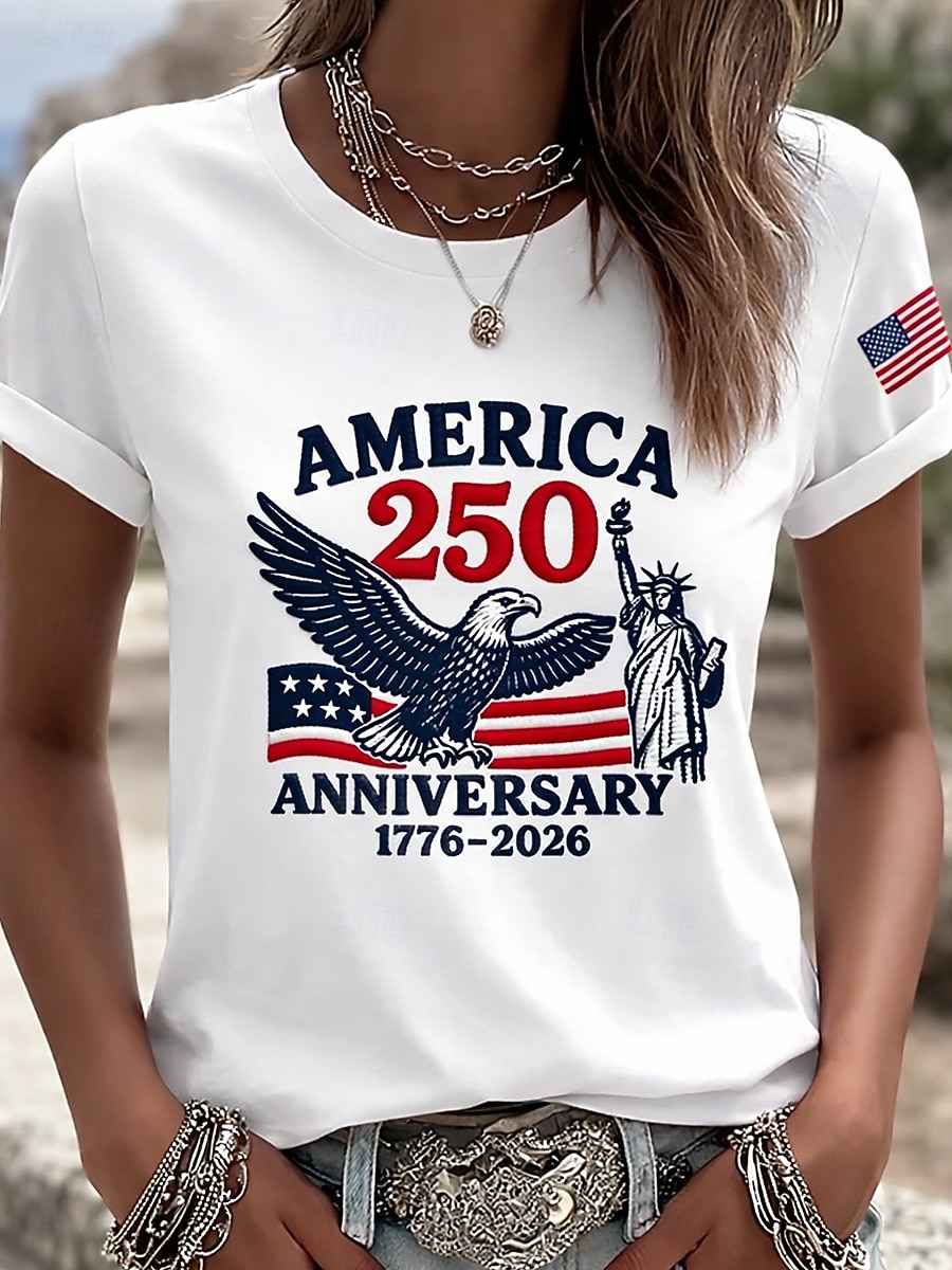 Ziua Independenței Americane Pentru femei Tricou Imprimeu Grafic Ziua Independenței Epocă Stilat Clasic Manșon scurt Stil Nautic Topuri obișnuite Zilnic Albastru piscină Negru Alb Roz Îmbujorat 2026 - $22.99 –P1
