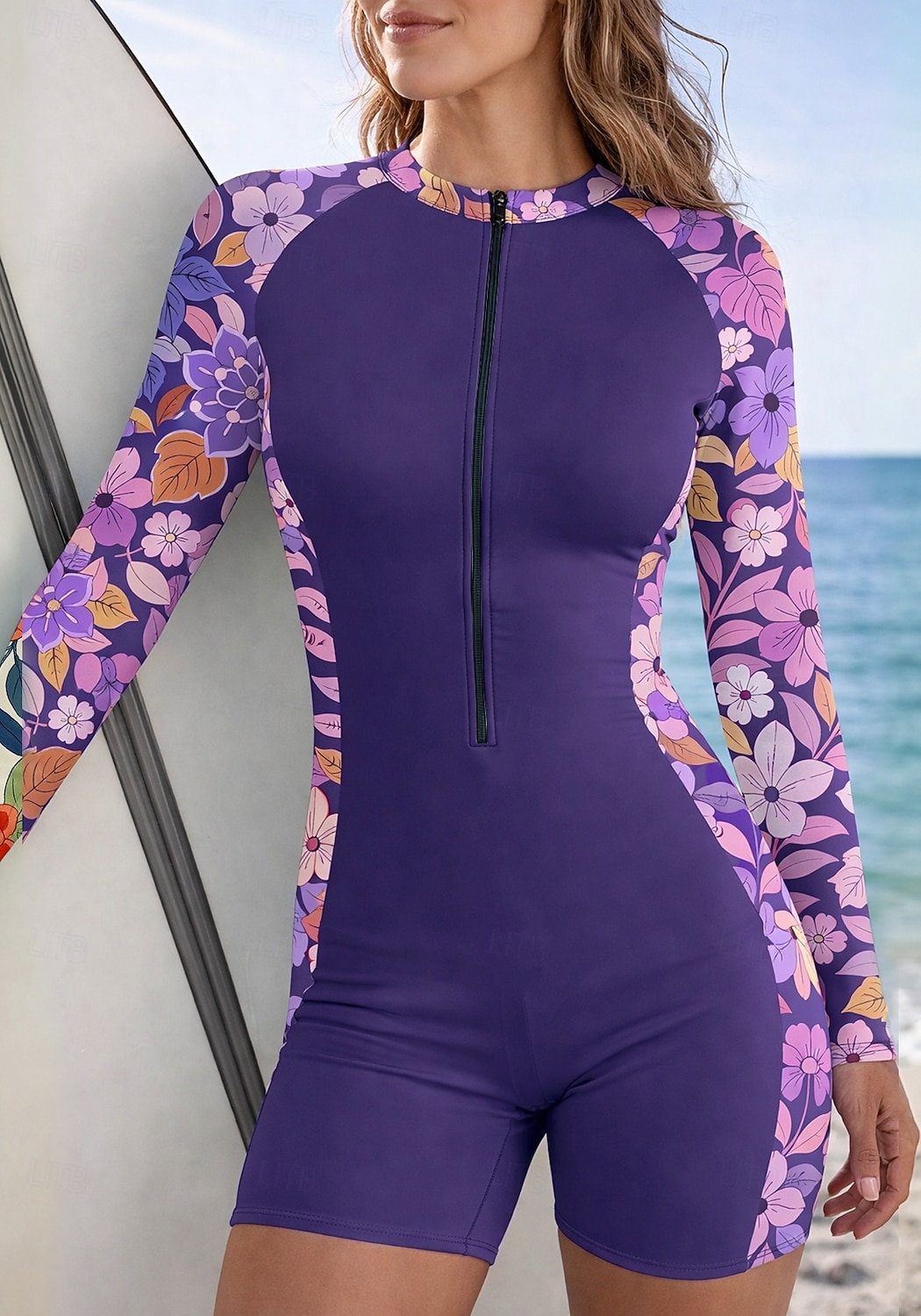 Dámské Ochrana proti vyrážce Plavky Atletické plavky Květinový Zapni Vyjímatelné vycpávky Přední zip UV ochrana proti slunci UPF50+ Ultra lehký (UL) Dlouhý rukáv Plavky Ochrana proti vyrážce 2026 - $35.99 –P4