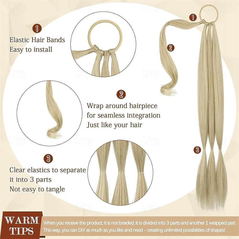 Long Braid Ponytail Extension with Hair Tie Straight Sleek Wrap Around Hair Extensions Braid Pony Tail Fluffy Soft Synthetic Hairpieces for Women Daily Wear,26 inch-Light Blonde Mix Platinum 26 Inch 2026 - $13.99 –P2