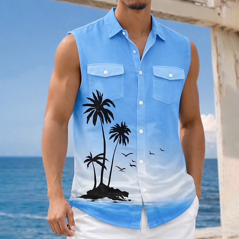 Per uomo Albero di Cocco Colore sfumato Piante Tropicali Camicia Camicia hawaiana estiva Camicia Aloha Senza Maniche Resort Vacanza al Mare Estate Primavera Collo ripiegato Stampa 3D Due tasche del 2026 a $25.99 –P2