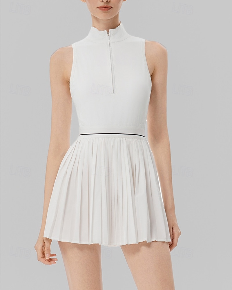 Mulheres Cor Sólida Vestido de tênis com shorts e sutiã embutidos Vestido esportivo Sem Manga Zip Up Bolsos Elástico Respirável Tênis Corrida Ginástica Gola Alta Vestidos Moletom Preto Branco Roupas de 2026 por $55.99 –P5