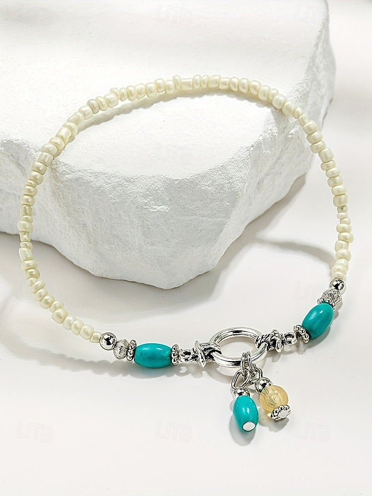 Pulseira de tornozelo feminina estilo boêmio com miçangas coloridas de resina e pingente charmoso. Leve e prática, ideal para usar no dia a dia, em férias, resorts e no verão. de 2026 por $7.99 –P5
