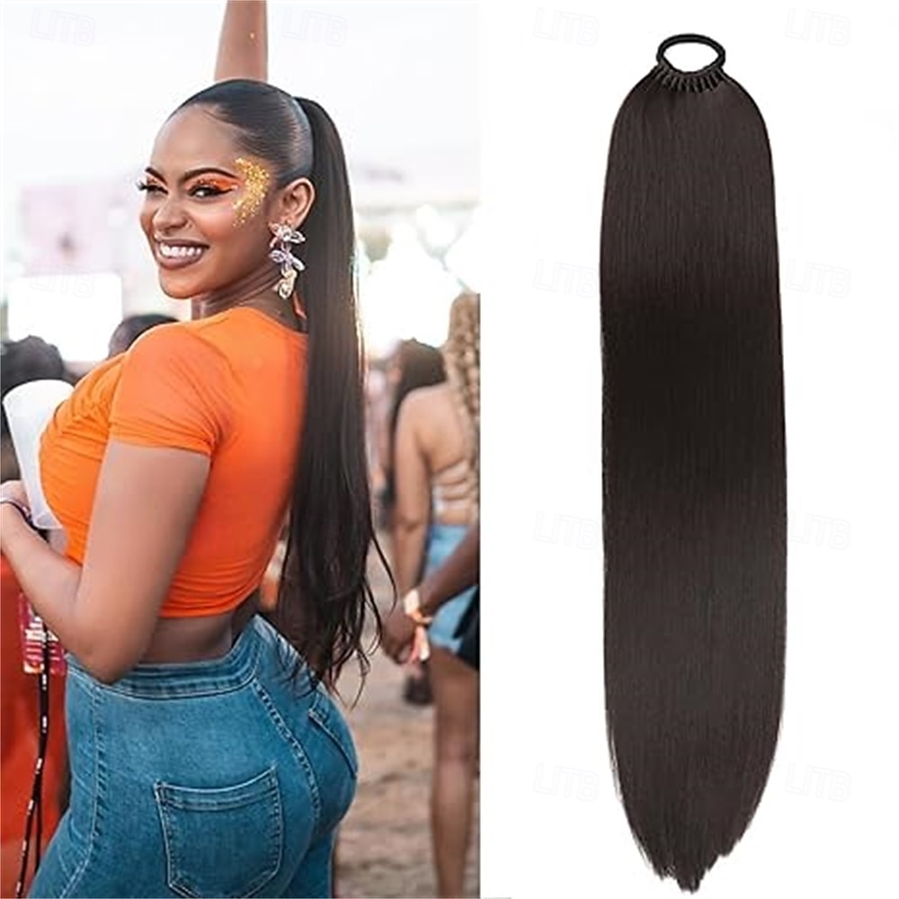 Extension per capelli a coda di cavallo da donna, lunga coda di cavallo intrecciata con elastico, extension sintetica liscia a coda di cavallo intrecciata da 22 pollici (riflessi biondo dorato) del 2026 a $13.99 –P5