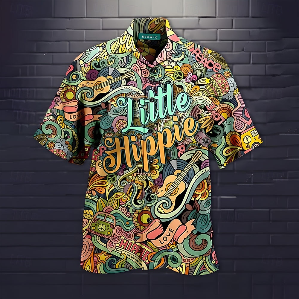 Camicia uomo Halloween musica hippie estate hawaiana a bottoni maniche corte moda streetwear casual hawaiana estate primavera colletto cubano stampa abbottonata bianca nera  verde gialla del 2026 a $25.99 –P6