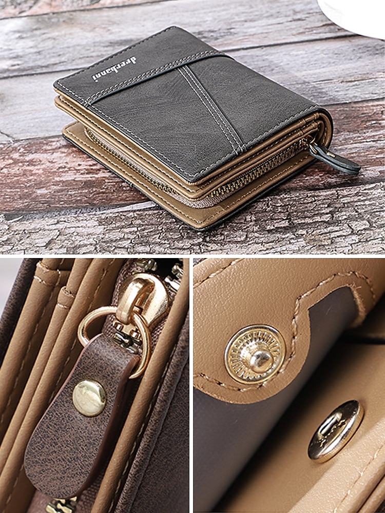 Portafoglio bifold da uomo in similpelle, opzioni multicolore, design multiscomparto di grande capacità con tasca portamonete con cerniera, porta carte sottile in stile casual per l'uso quotidiano e business casual del 2026 a $11.99 –P10