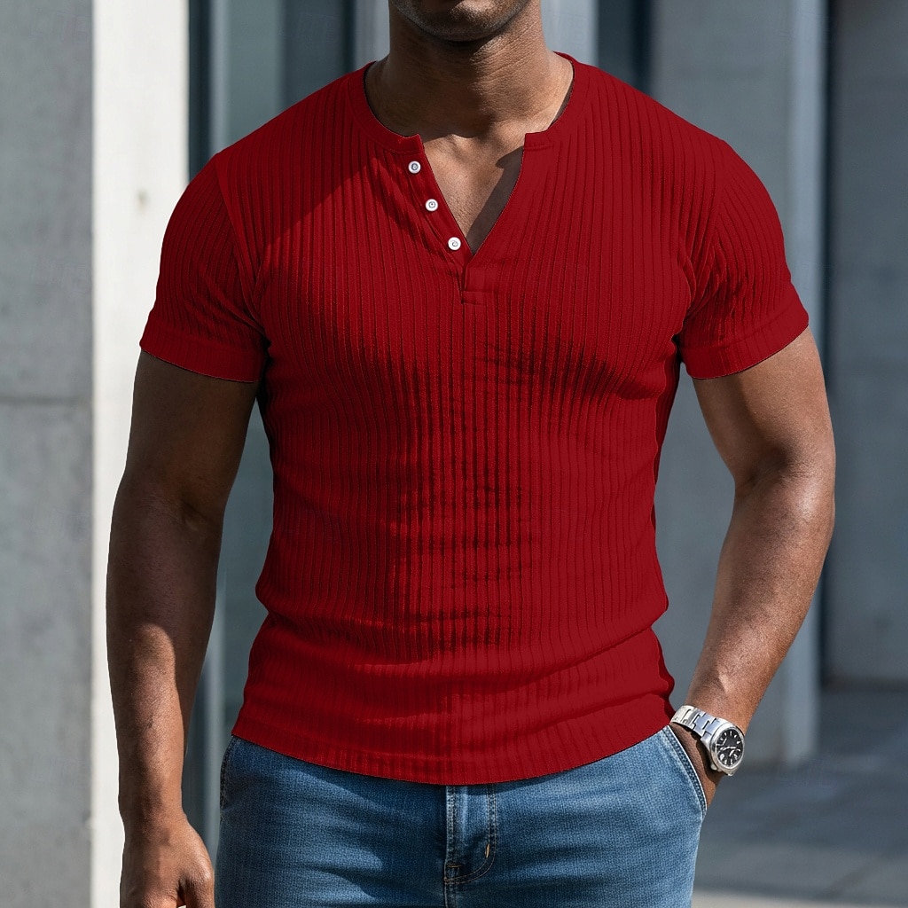 Bărbați Tricou Cămașă musculară Tricou din tricot cu nervuri Tee Top Manșon scurt Mânecă scurtă În V Henley Vară Primăvară Toate Sezoanele Simplu Pit Strip Modă Designer De Bază Nasturi Casual 2026 - $20.99 –P8