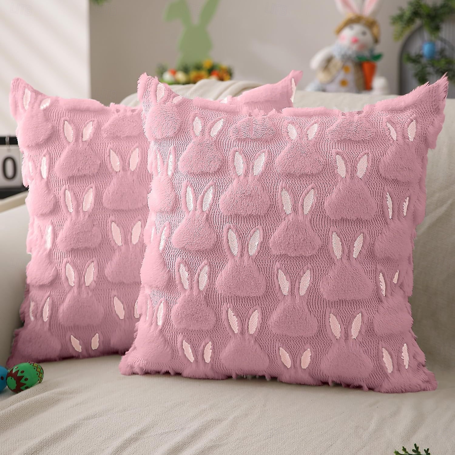 1pc Easter Pillow Covers 18" x 18" , Easter Decorations Cute Soft Plush Bunny Throw Pillow, Spring Farmhouse Decorations for Home Sofa Couch Living Room Bedroom 2026 - $15.99 –P2