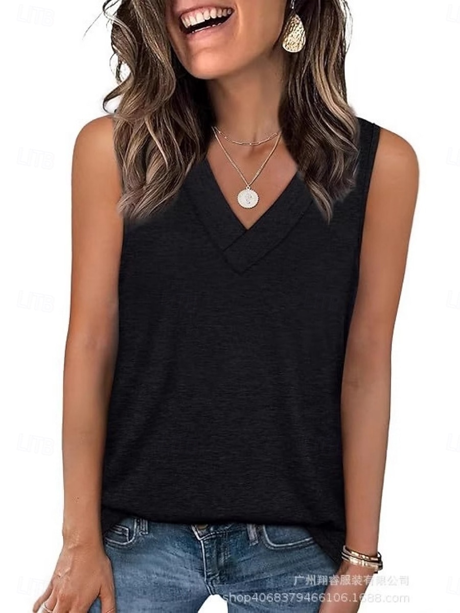 Damen Bluse Einfach Aktiv Lässig Ärmellos V Ausschnitt Normale Oberteile Täglich Ferien Ausgehen Schwarz Weiß Rosa Fuchsie Rosa Sommer Frühling 2026 - $13.99 –P5