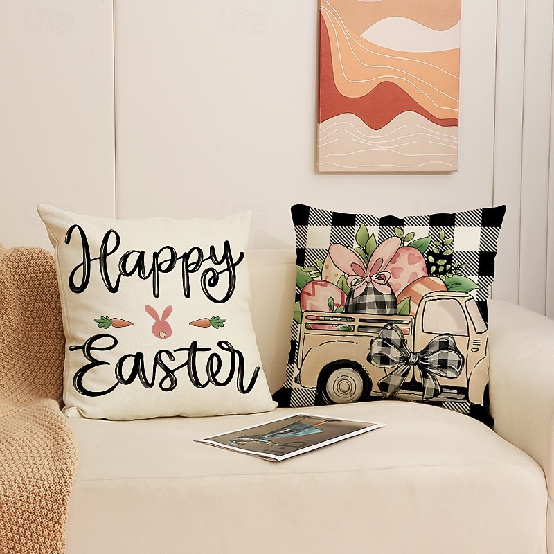 Set of 4 Happy Easter Bunny Egg Pillow Covers Linen Throw Cushion Covers Spring Holiday Decorative Sofa Home Pillow Covers 2026 - $17.99 –P2