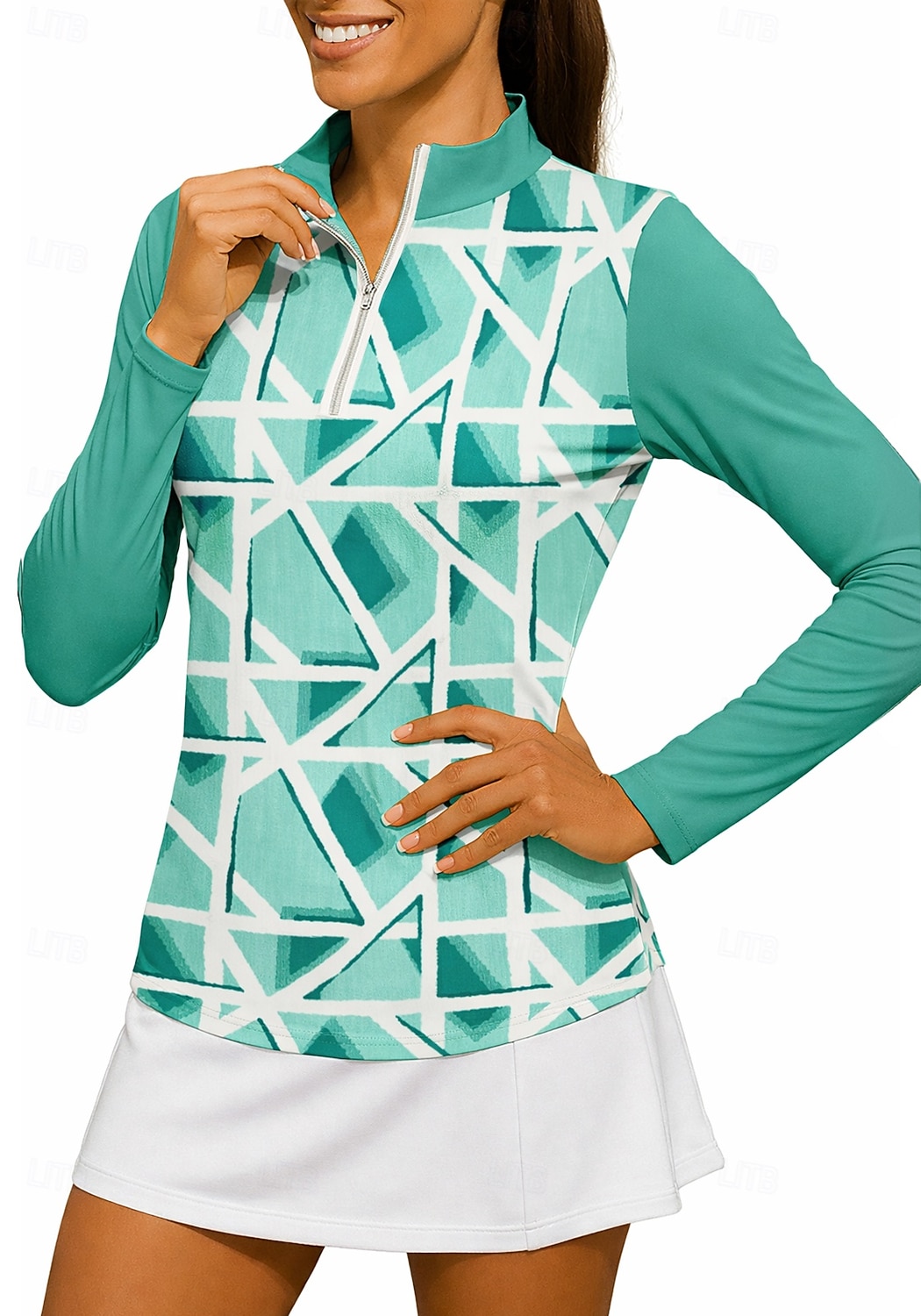Damen Geometrisch Shirt Sporthemd Golf-Poloshirt Tennis Shirt Langarm Reißverschluss Blumen UPF50+ UV-beständig Hohe Elastizität Feuchtigkeitsableitend Atmungsaktiv Tennis Golfspiel Pickleball 2026 - $25.99 –P6