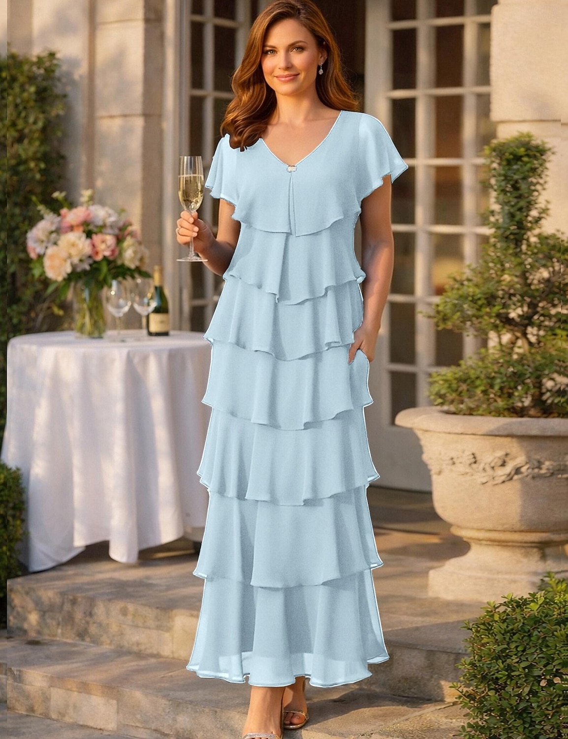 Tubino Colonna Lunghezza alla caviglia Vestito da Festa Abito da Cocktail Abito da invitata a nozze Abito da cerimonia per signora Manica Corta Scollo a V Taglie Forti Ricevimento di matrimonio del 2026 a $149.99 –P6